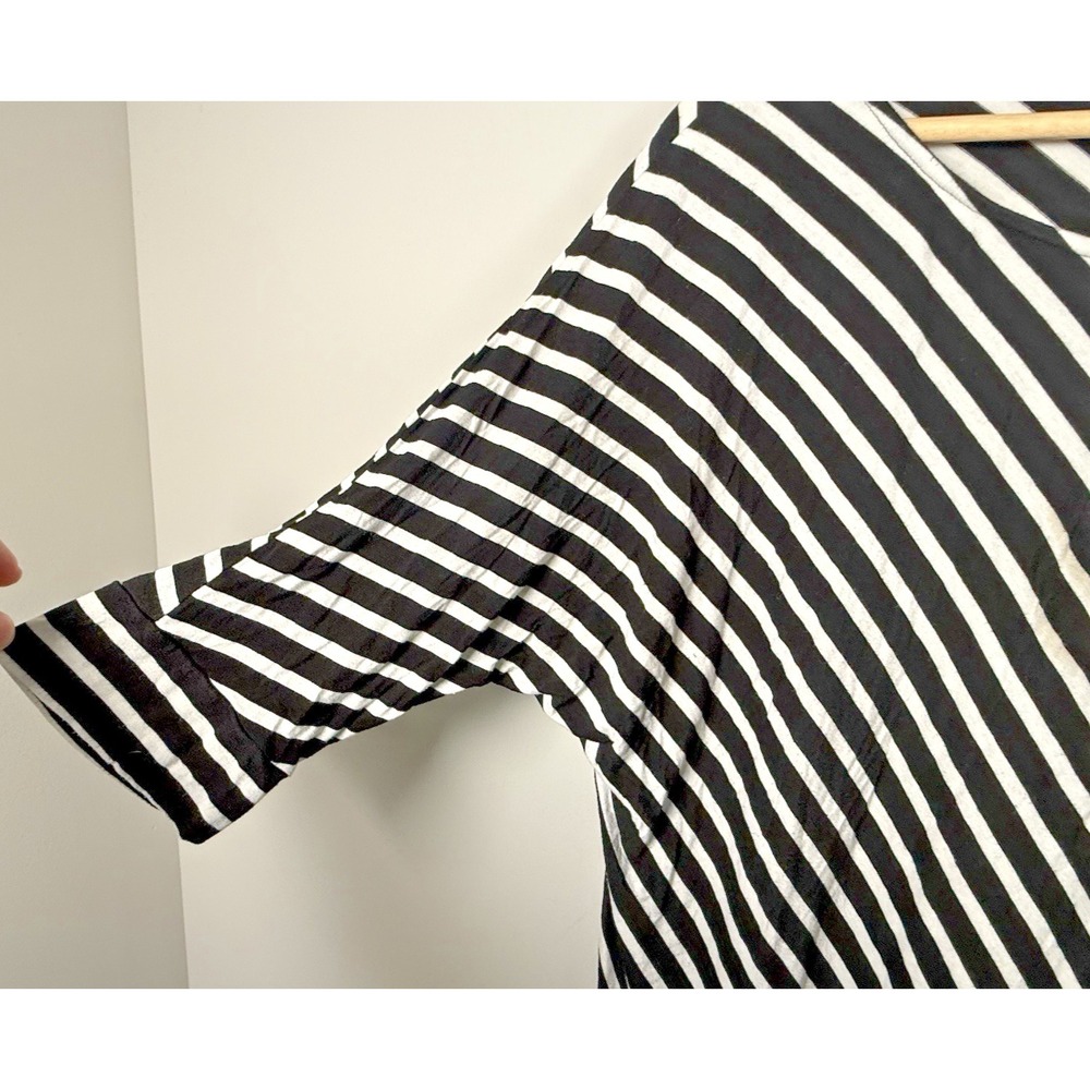 Green Envelope Womens 1X Stripe 3/4 Dolman Sleeve Black White Tunic Blouse Shirt - Picture 4 of 7